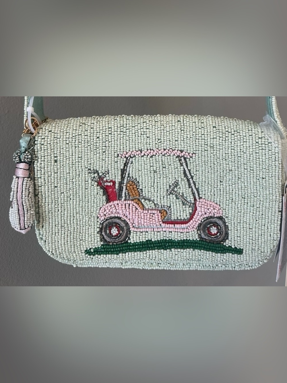 Handcrafted In India Golf Cart with Golf Clubs Charm Purse NWT - Picture 2 of 8